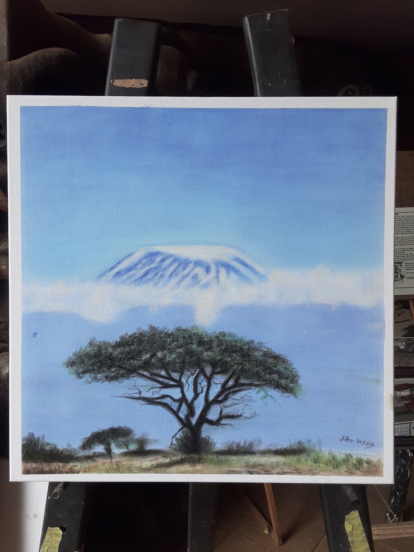 Landscape artwork with Mount Kilimanjaro and an acacia tree